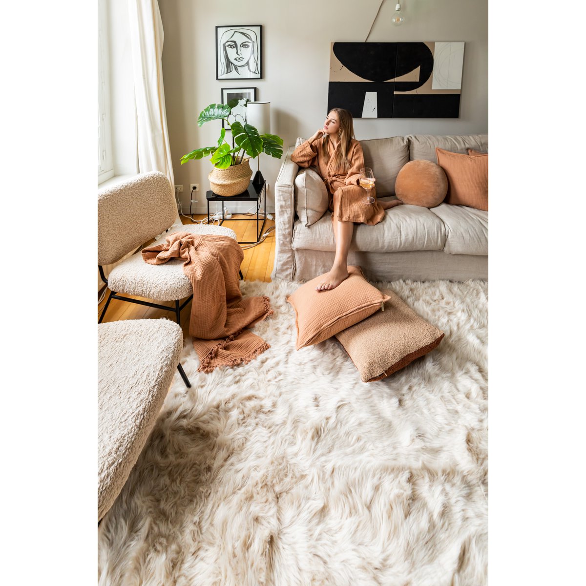 Plaid coton SUZETTE 130x160cm, taupe