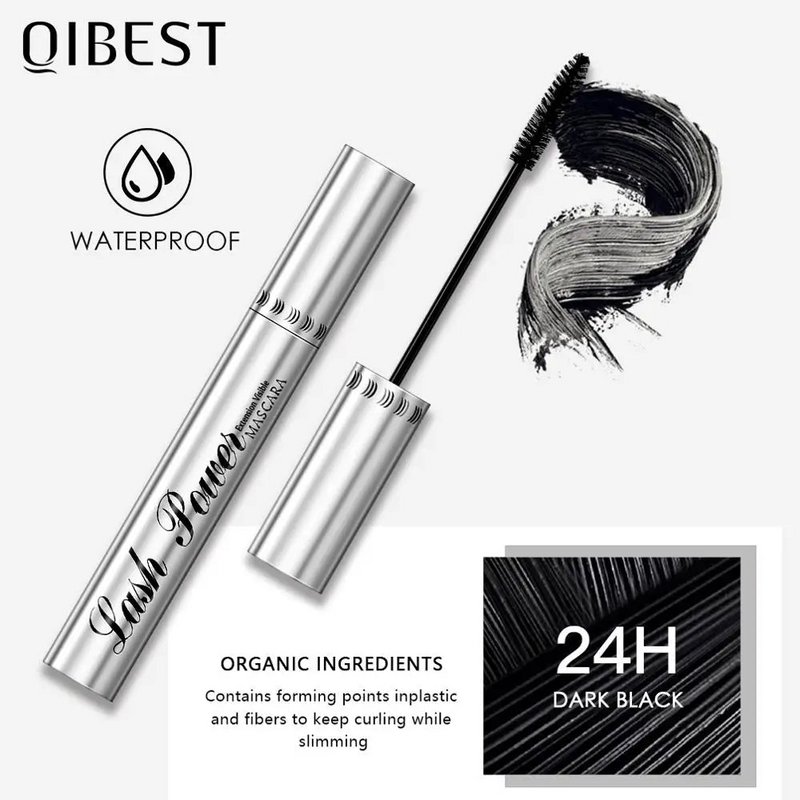 Máscara de pestañas QIBEST negra, máscara de pestañas 4D, pestañas sedosas, alargamiento de pestañas, maquillaje, máscara resistente al agua, cosméticos para ojos con volumen
