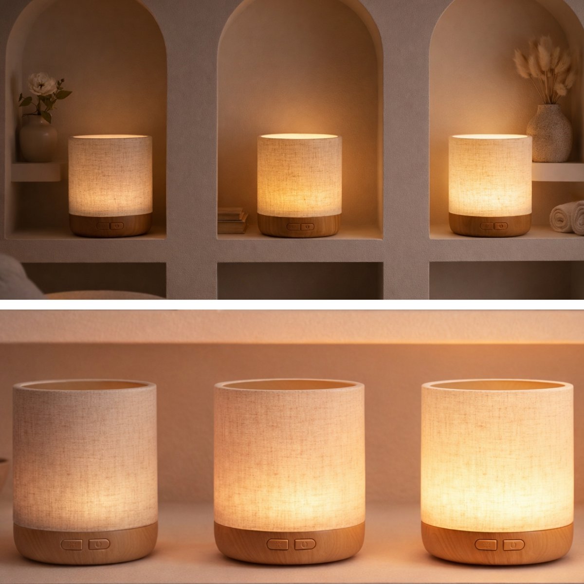 Ultrasonic Diffuser – Alesia – in Linen and Wood – Cold Diffusion – Aromatherapy Essential Oils – Decorative Gift Idea