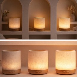 Ultrasonic Diffuser – Alesia – in Linen and Wood – Cold Diffusion – Aromatherapy Essential Oils – Decorative Gift Idea