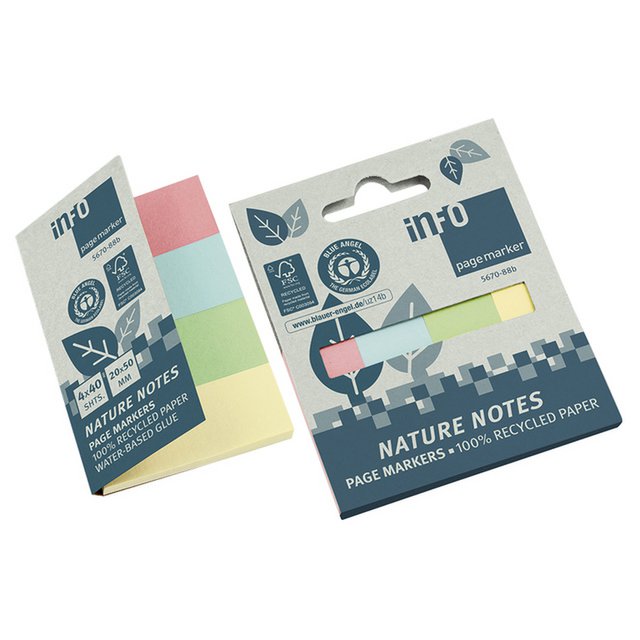 Info Page Marker papier 20x50mm, 4 kleuren recycled 100 vel per kleur
