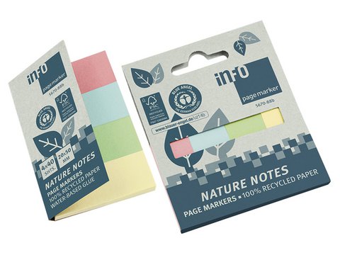 Info Page Marker papier 20x50mm, 4 kleuren recycled 100 vel per kleur