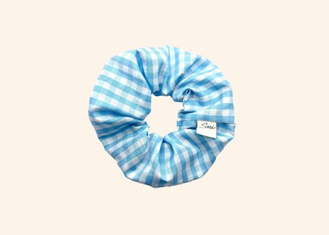 Scrunchie Pastellblau Karo