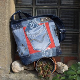 Sunsa Damen Umhängetasche. Schultertasche aus Jeansstoff und Canvas (Segeltuch). Handtasche Vintage Retro-Stil. Crossbody Tasche für Frauen.