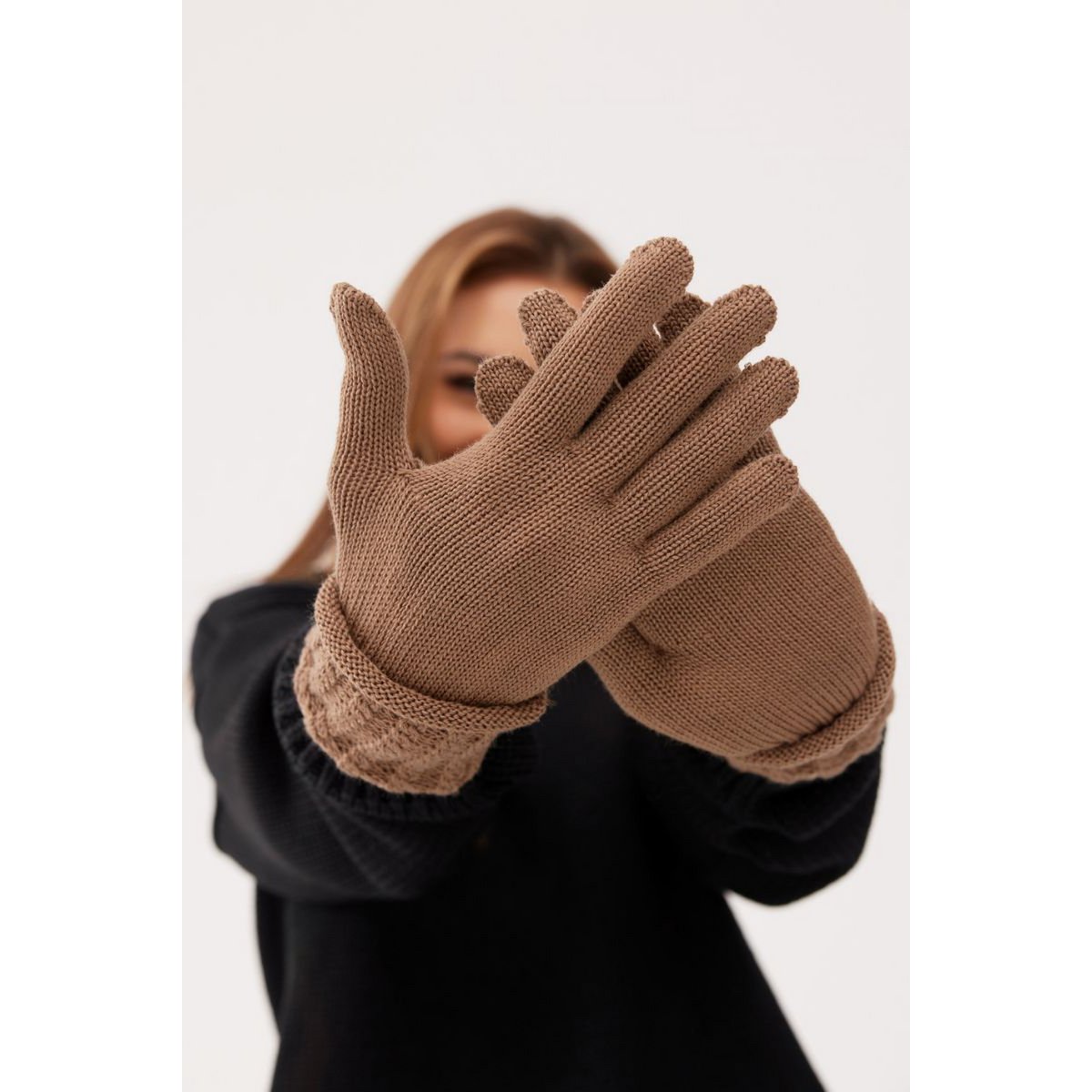 3-delige set (muts + sjaal + handschoenen) 100% merinowol CAMEL
