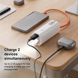 Power Bank portátil PB-008 de 5000 mAh - Blanco con cable incorporado y linterna LED