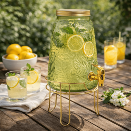 Dispensador de bebidas Leafs Verde 3,3L con grifo y base de metal - verde / dorado