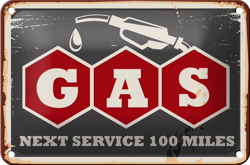 Tin sign retro 18x12cm gas car next service 100 petrol decoration