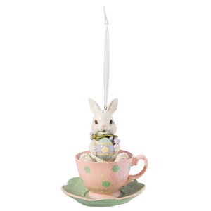 Pendant Ø 9x11 cm Beige pink plastic rabbit Easter decoration