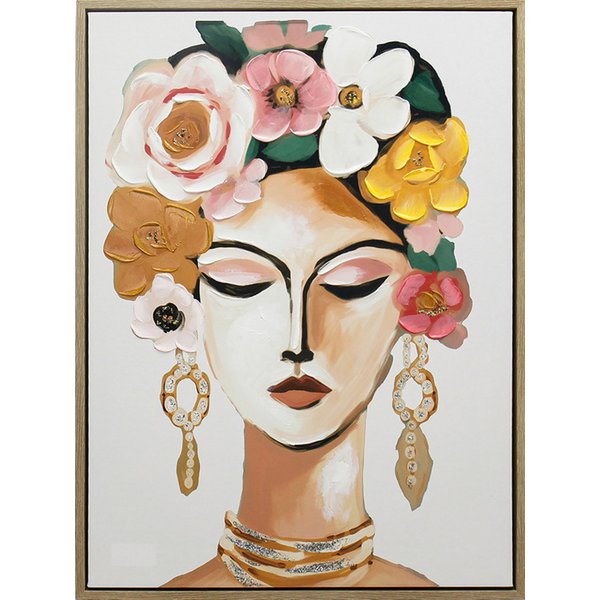 Painting with frame woman flower wreath