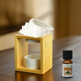 Parfumebrænder Naturea-serien - Skal - i bambus og keramik - Originalt og dekorativt design - Aromaterapi lysestage - Spredning af æteriske olier, voks, duftfondanter