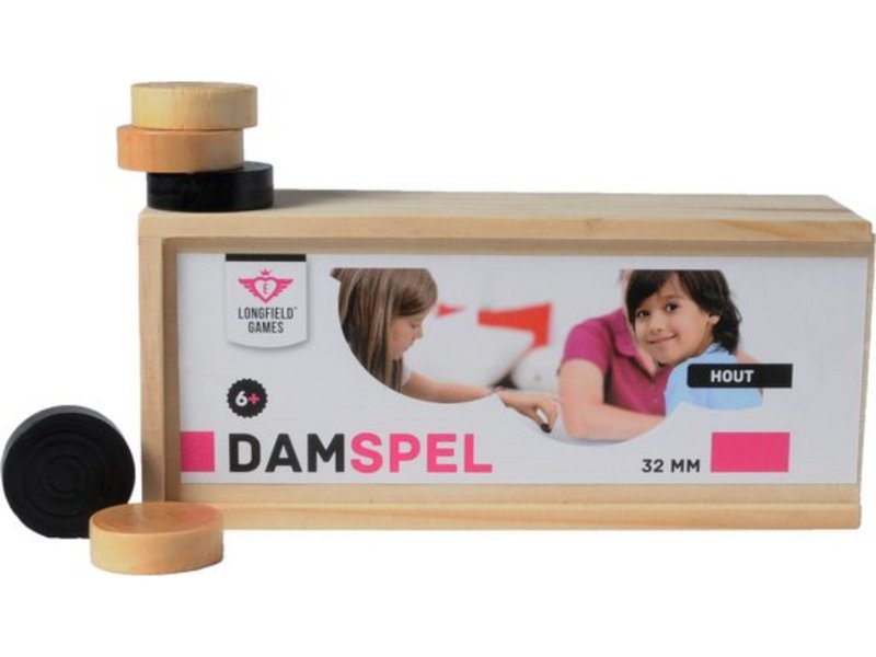 Checkers 32mm in wooden box longfield