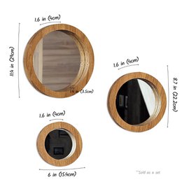 Set di 3 specchi di quercia artigianali per spazi rustici, minimalisti e di fattoria