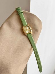 Pesto - Vintage groen leren dameshorloge