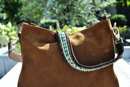 BOHO IBIZA BAG - Tracolla Tiger Turchese (70cm) + Borsa in pelle scamosciata (Cognac)