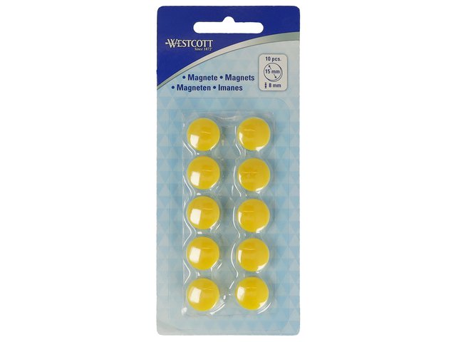 Magnete Westcott giallo confezione da 10 pz. 15mmx8mm 100gr. tappo: 3-4 fogli 80gr. carta