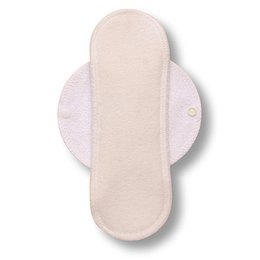 Unbleached bamboo pad with white wings, available in sizes S, M, L, XL for intimate care.