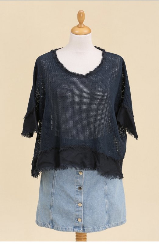 Gennembrudt bomuldsbluse og hørbund REF. 11932