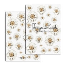 A floral-themed storage folder for drawings and crafts, featuring a repeating pattern of white and yellow daisy-like flowers.