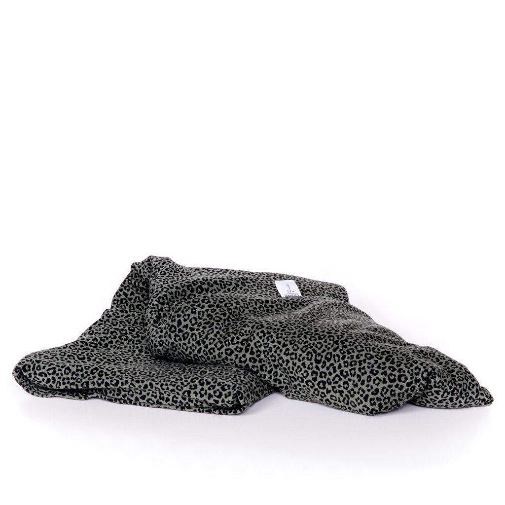Ocieplany szalik w panterkę, kolor khaki, zielony | 70 cm | organiczne siemię lniane