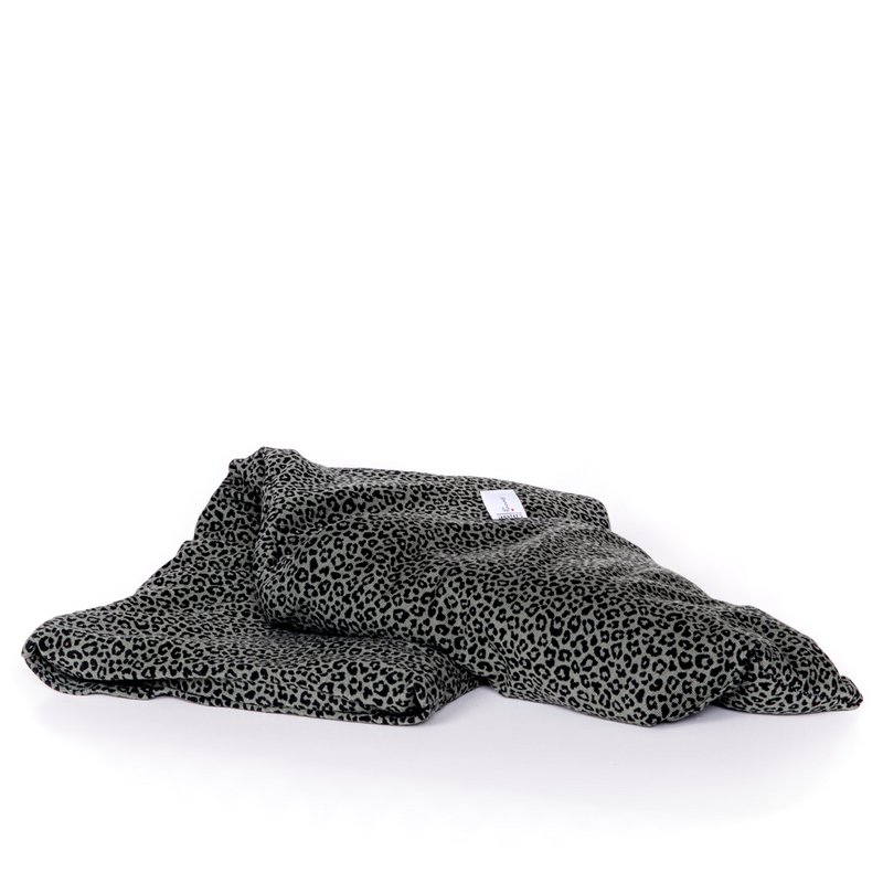 Warming scarf leopard print khaki green | 70cm | organic linseed