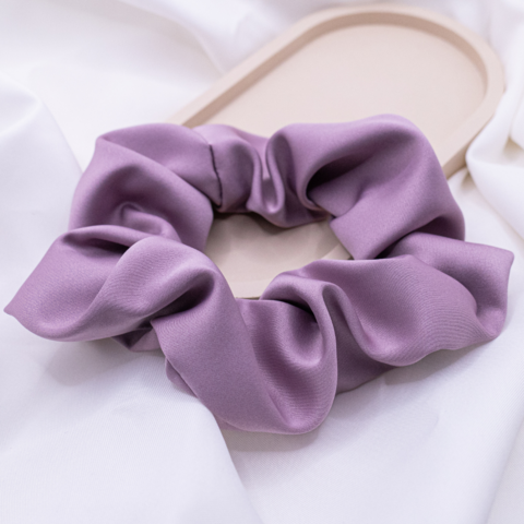 Scrunchie satin purple hairband lavender - hand-sewn hair tie shiny