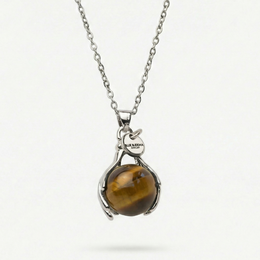Silver necklace with tiger eye pendant, protection charm