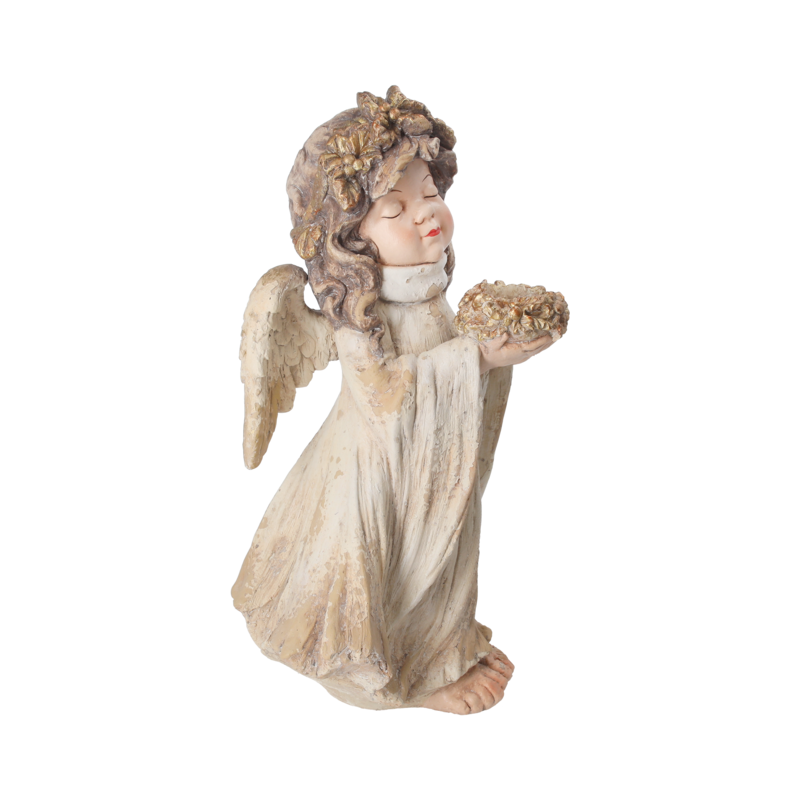 Angel candle holder in ivory resin h 55x32x27 cm