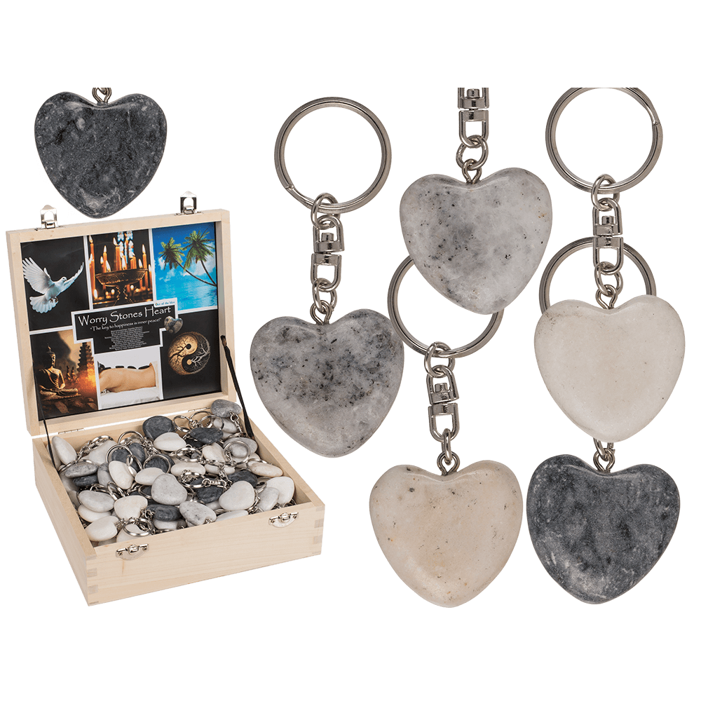 Metal Keychain, Worry Heart Natural Stones,