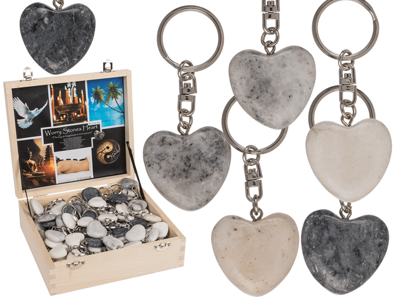 Metal Keychain, Worry Heart Natural Stones,