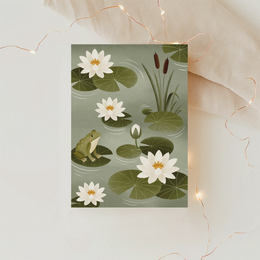 Postcard pond water lilies greeting card frog - postcard spring water lily pond