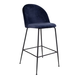 Paris Bar Stool, Blue Velvet & Black Legs