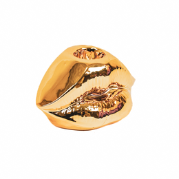 Lysestage - Læbe - Keramik - Guld - 10,5x6,5x5,5cm