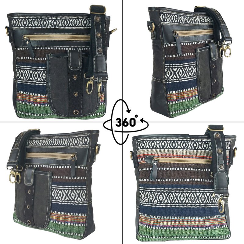 Bolso bandolera para mujer Sunsa. Bolso bandolera estilo vintage. Bolso de lona. bolso bandolera pequeño para mujer de tejido estampado marrón