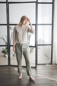 Leinenbluse mit 3/4 Ärmeln