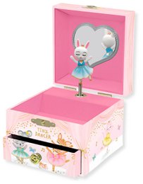  Pink music box with ballerina bunny rabbit, heart mirror, Swan Lake jewelry storage box