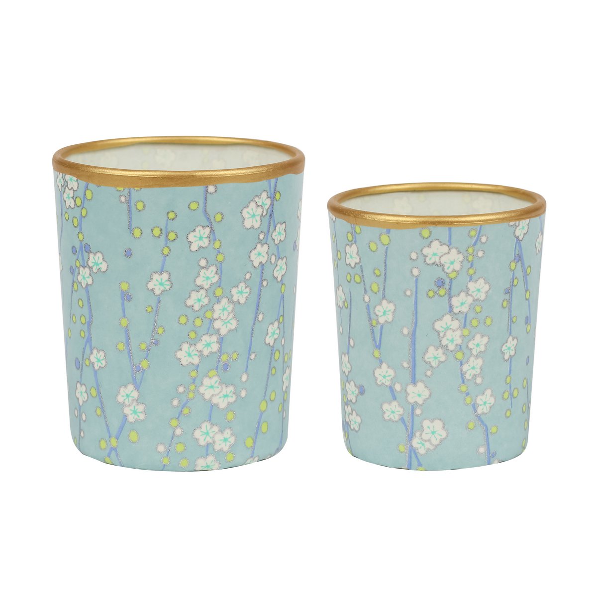 Medium fyrfadsstage lavet af glas & Chiyogami papir | Liz/Aqua | Håndlavet