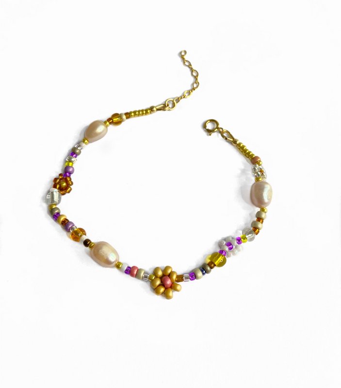 pulsera FLORES amarillas y perla