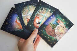 Christmas card Looking at the snow with foil stamping