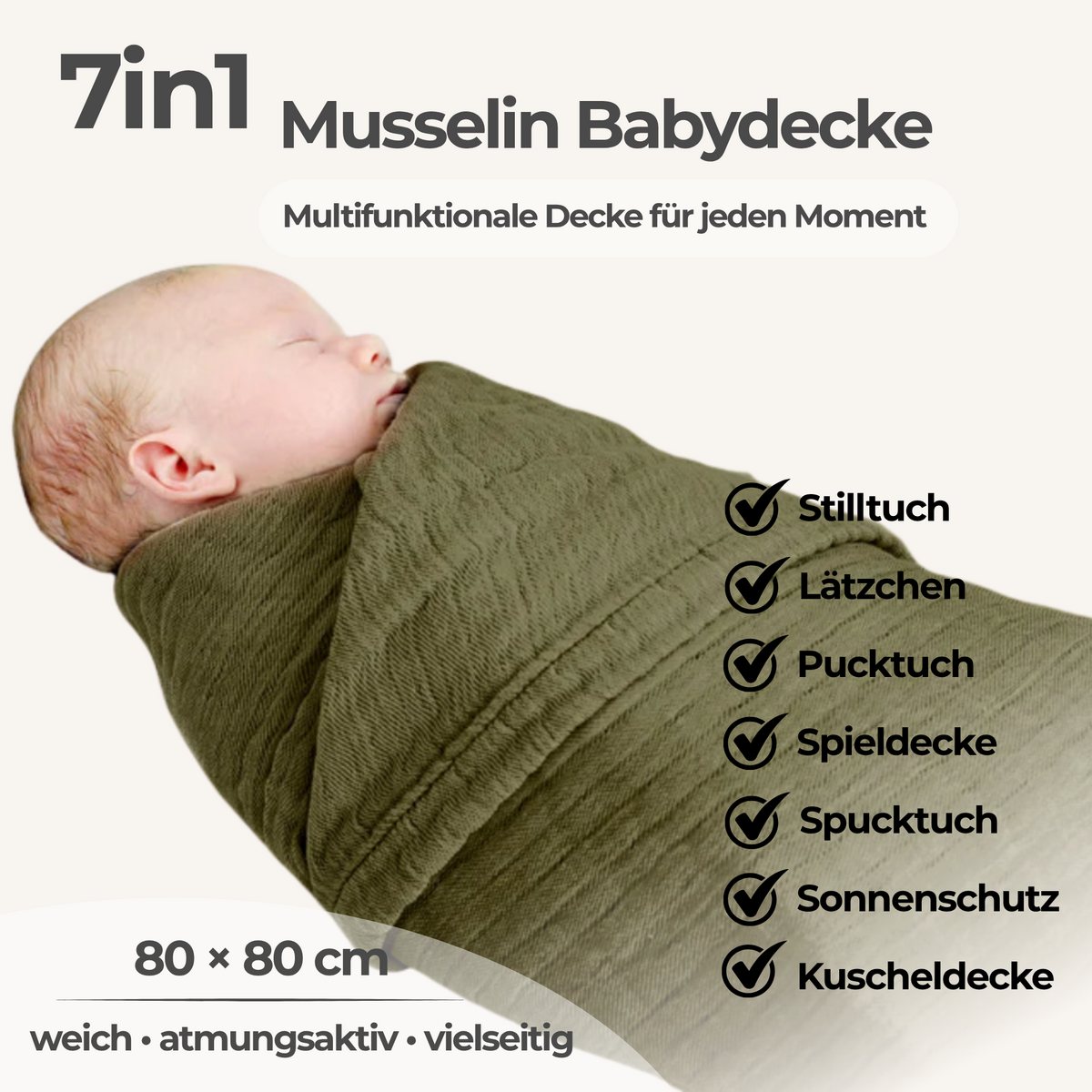 Olive 4 in 1 Muslin Baby Blanket