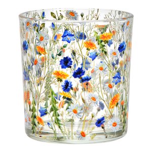 Lantern with flower decoration made of glass, colorful (W/H/D) 7x8x7cm