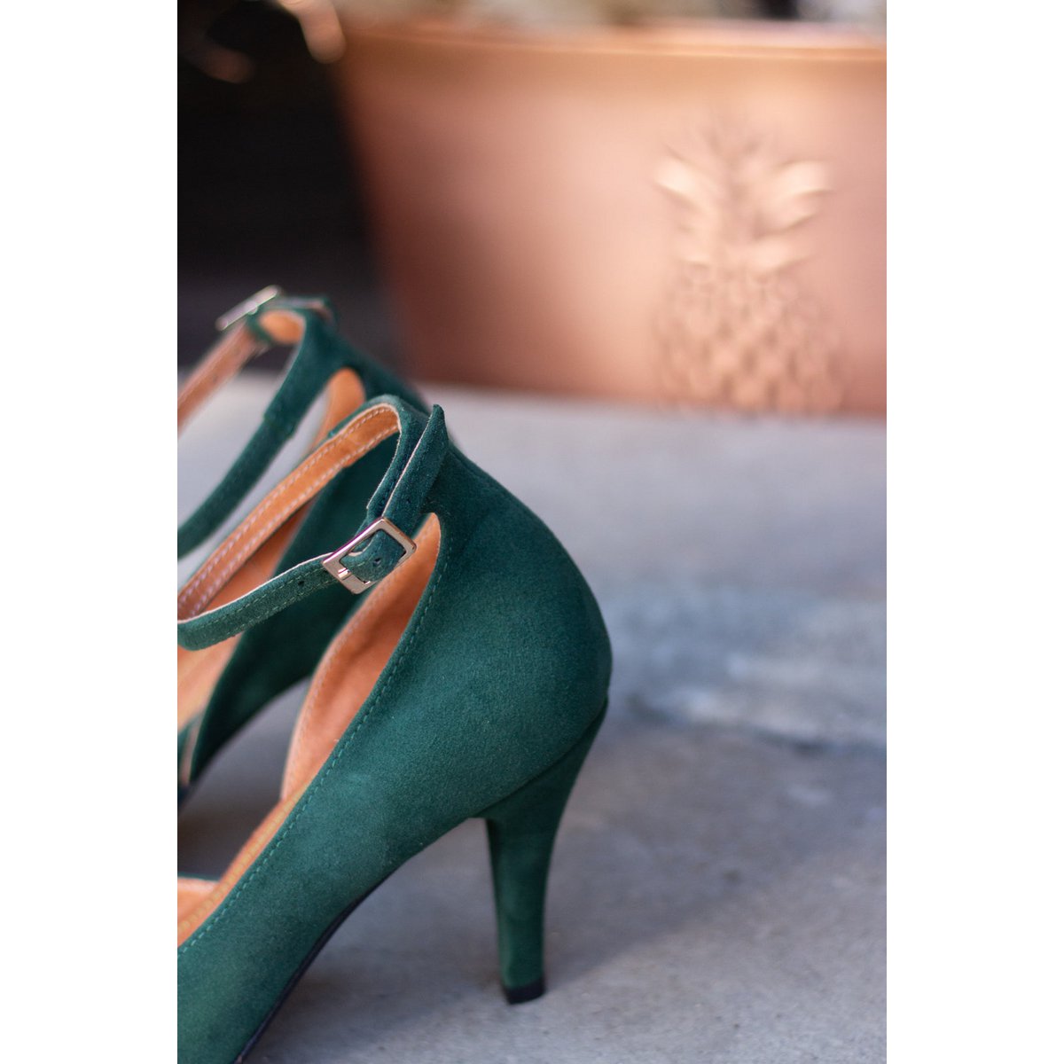Handgemaakte Suède hakken (8 cm) - Vivienne - Groene Vintage Schoenen 35-42