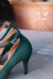 Håndlavede ruskindshæl (8 cm) - Vivienne - Grønne vintagesko 35-42