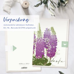 Folding card 'thank you' purple flowers, including envelope