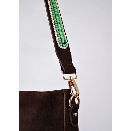 BOHO IBIZA BAG - Mint Ivory Schultergurt (70cm) + Wildledertasche (Kakao)