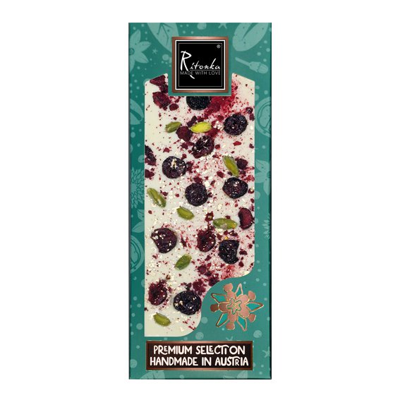 Biała czekolada Ritonka Gourmet Selection; Wiśnia, pistacje, złoty liść