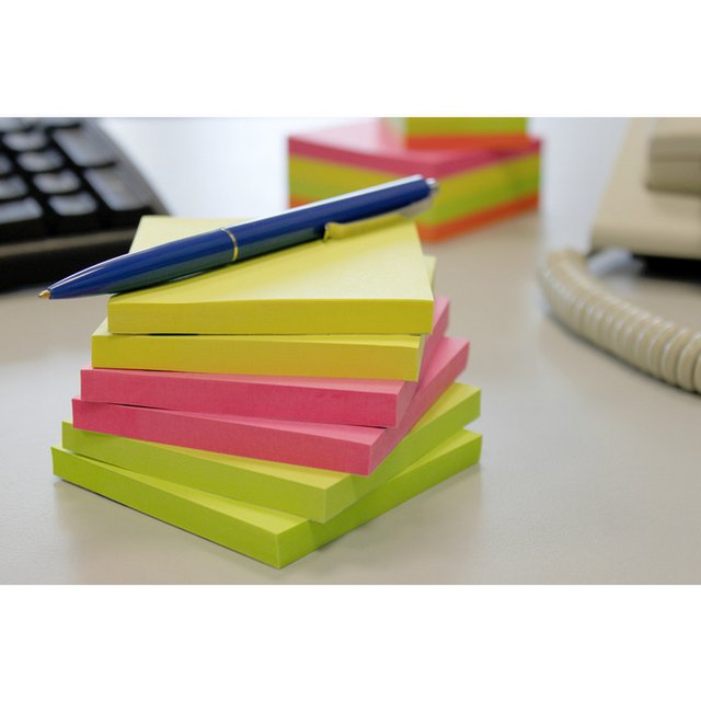 Info notes 75x75mm ass. kleuren pak 6 blok geel, rose, groen