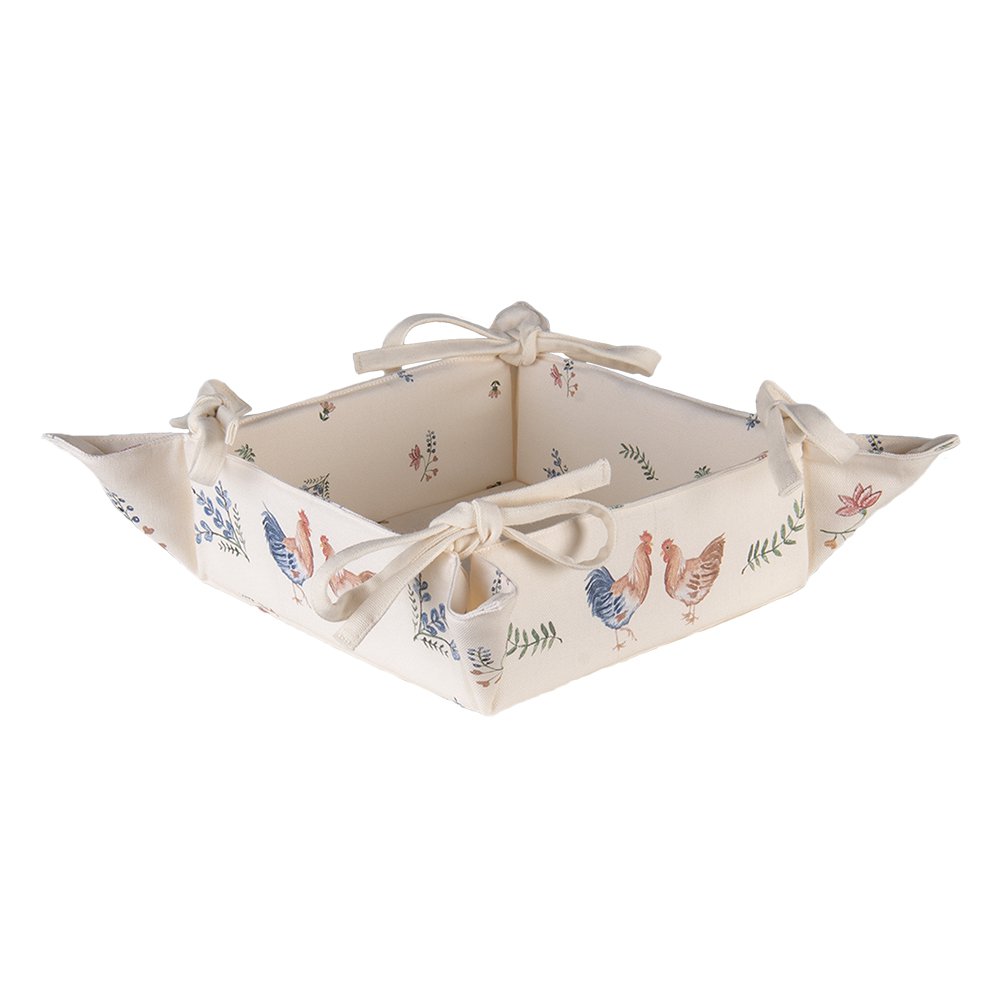 Broodmand 35x35x8 cm Beige Blauw Katoen Kip en Haan Cadeau Keuken