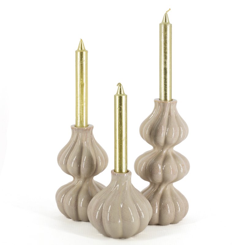 Earthenware candle holder trio beige