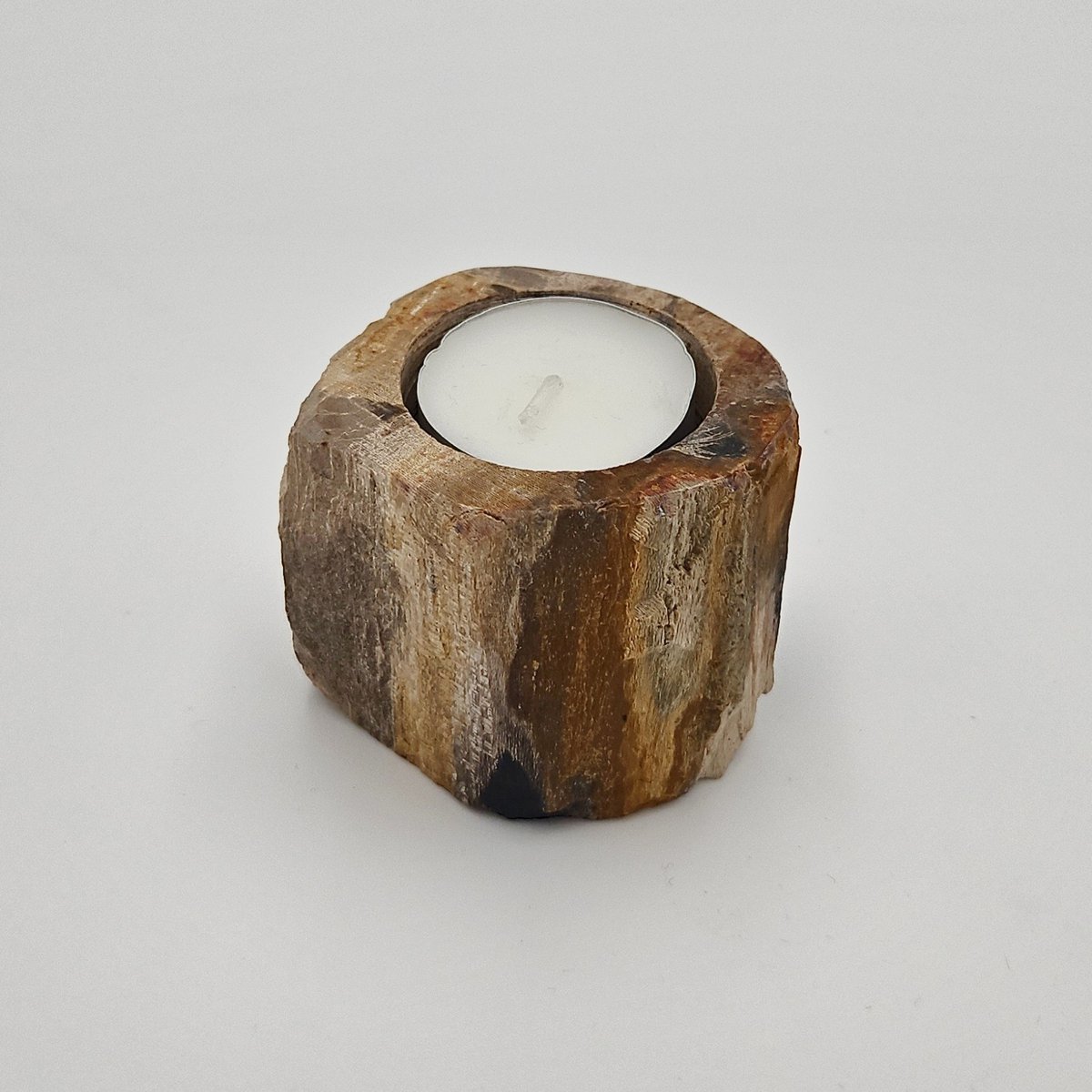 Portacandele in Legno Pietrificato – Oggetto Naturale Unico